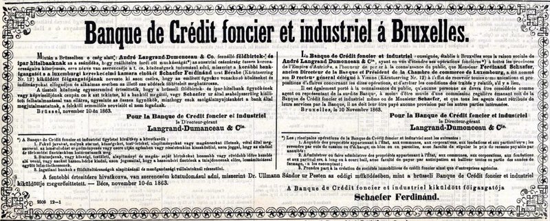Banque de crédit foncier et industriel Pesti Napló 1863.jpg