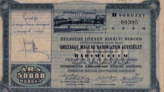 A Hadtörténeti Múzeum létrehozását támogató sorsjegy. Ajánlókép